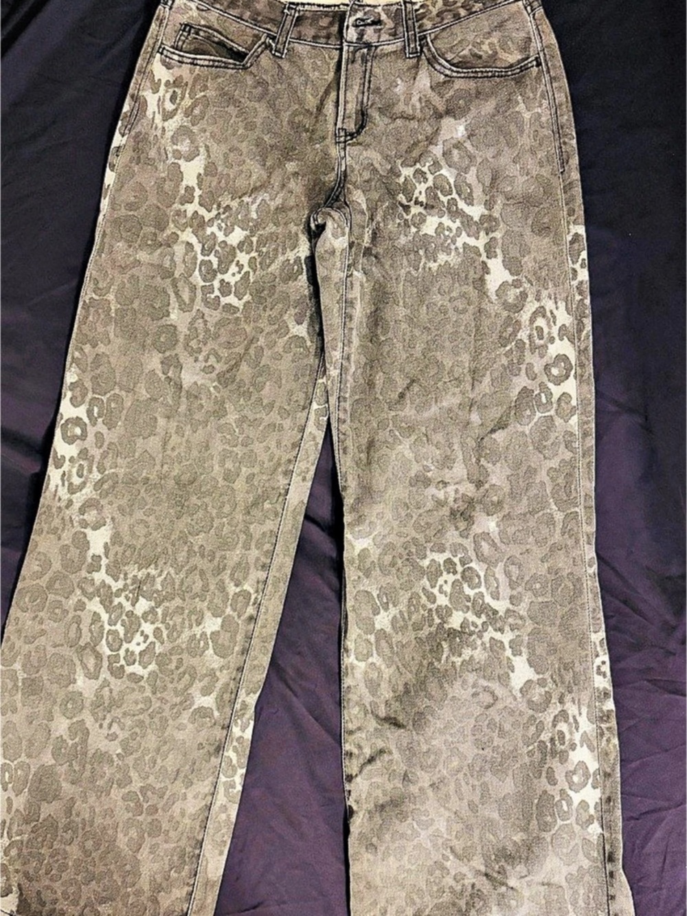Women's Wide Leg Animal Print Gray-black Jeans
